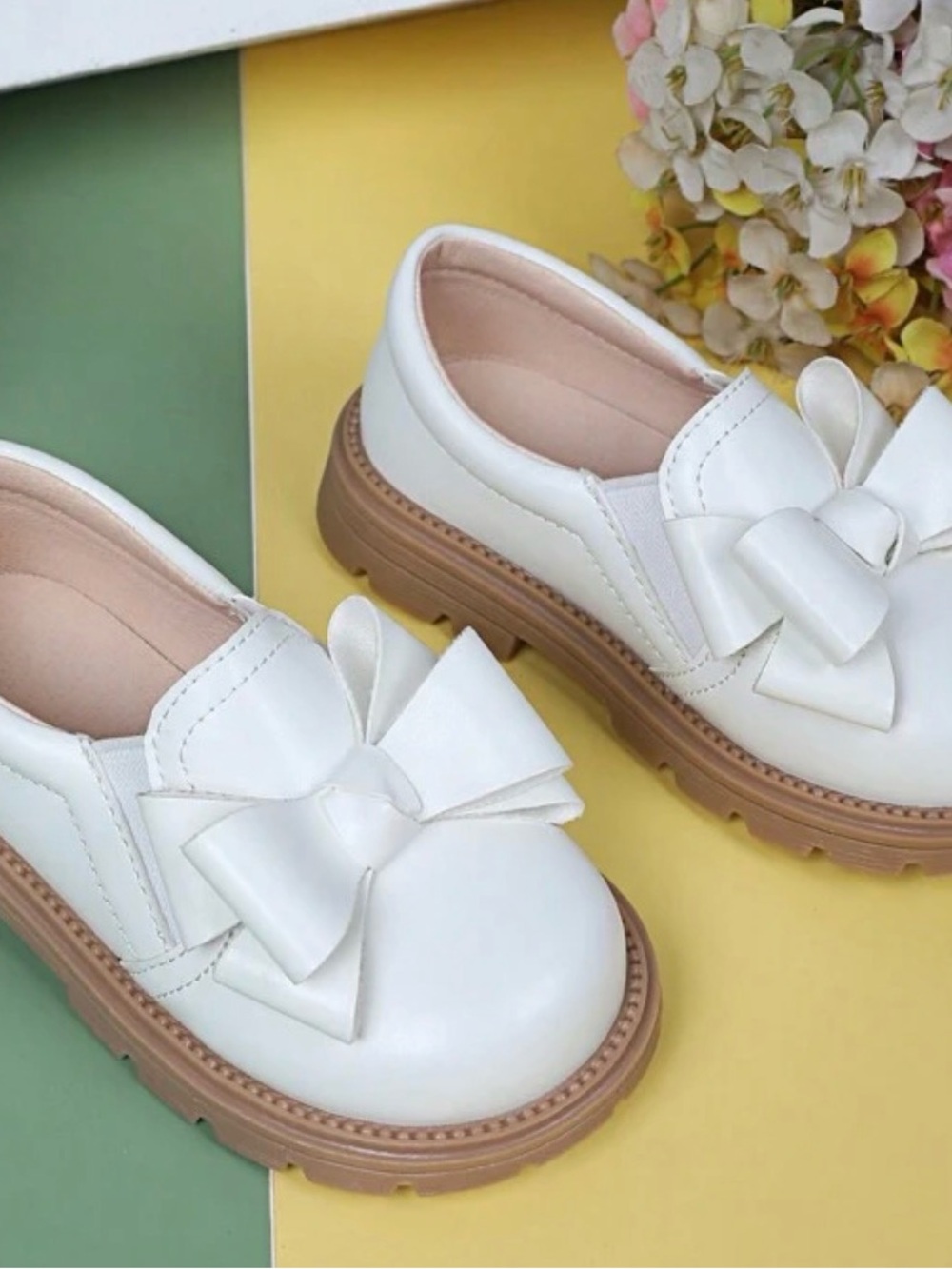 Kids White Bow Slip-On Shoes